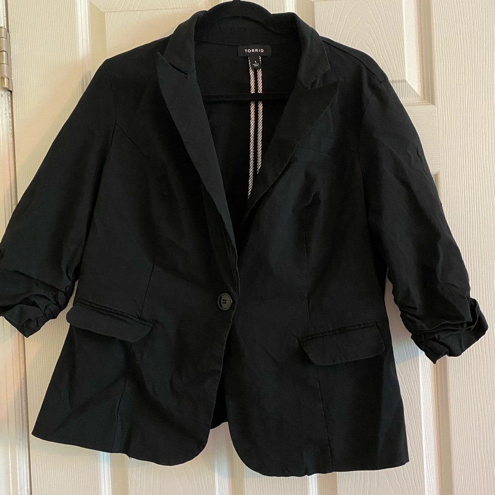 torrid Black Blazer with Ruched 3/4 Sleeves